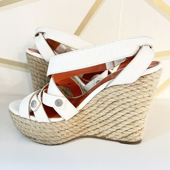 VIA SPIGA Karla White Leather Wedge Platform Heels Espadrilles Size 5.5 / 36.5 - Picture 5 of 10